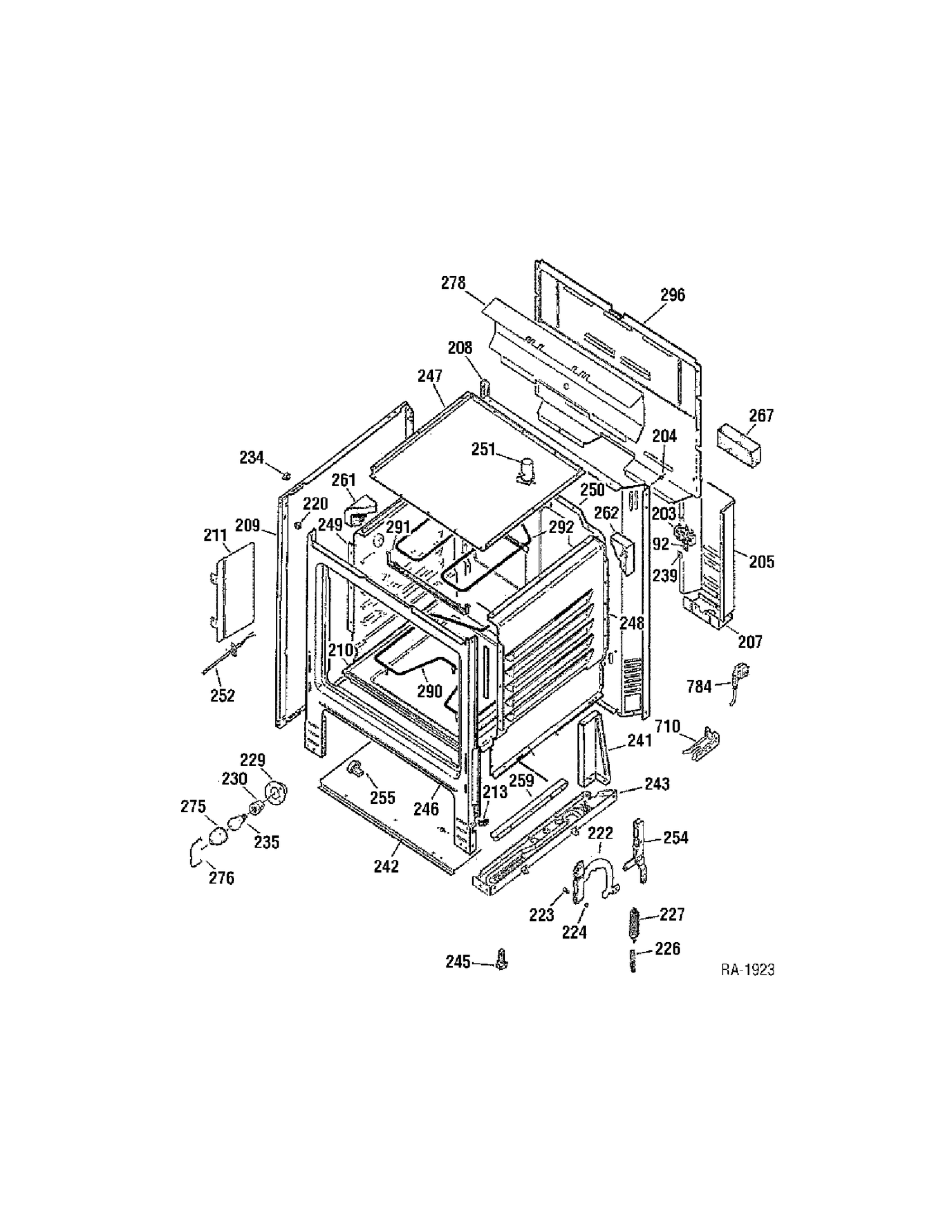 OVEN BODY Diagram and Parts List for JCBC35WK1WW  General Electric Range