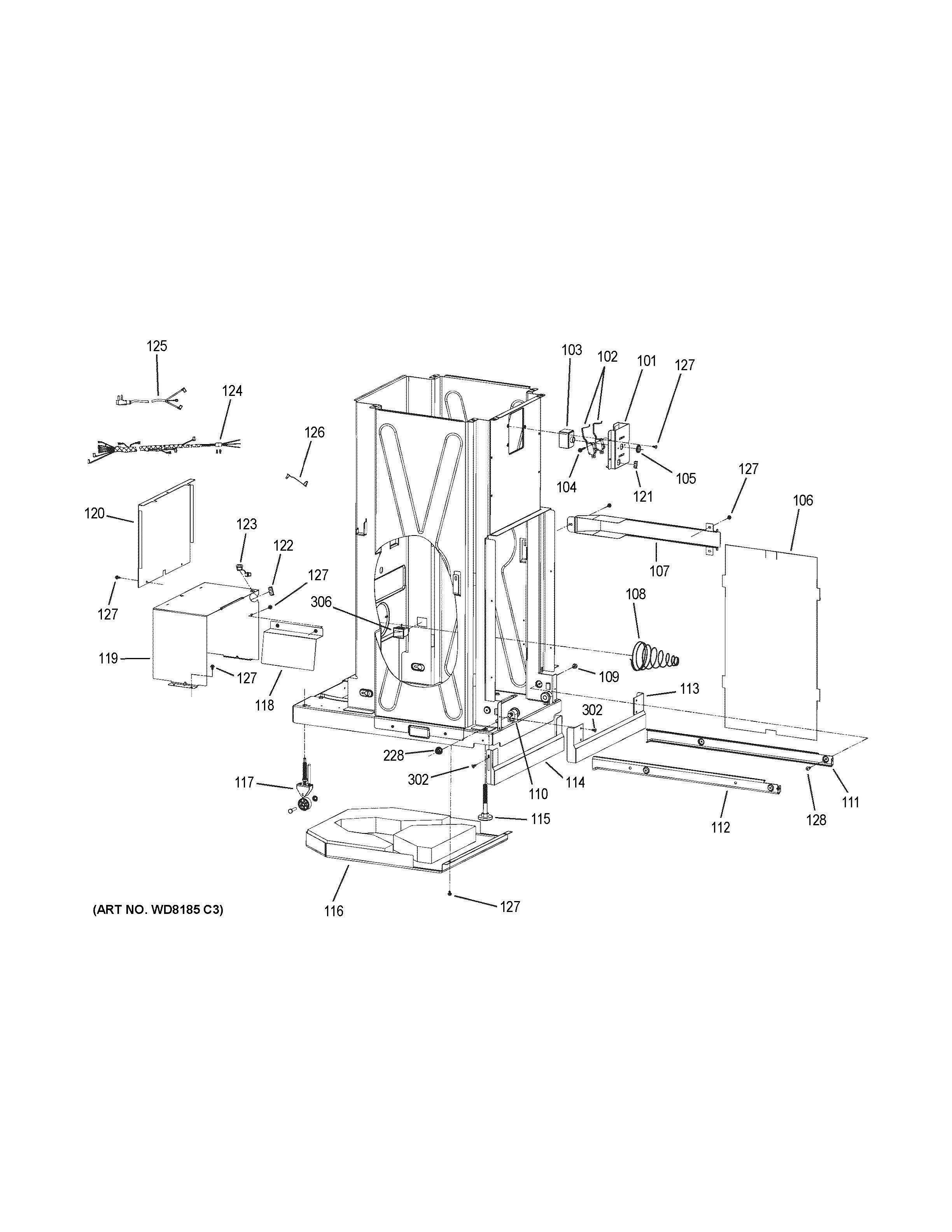 FRAME PARTS Diagram and Parts List for UCG1600LBB  General Electric Trash Compactor