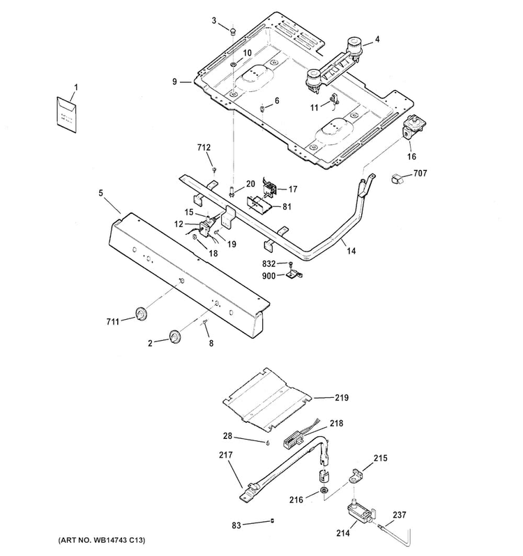 Gas & Burner Parts Diagram and Parts List for RGB508PEF1CT  Hotpoint Range