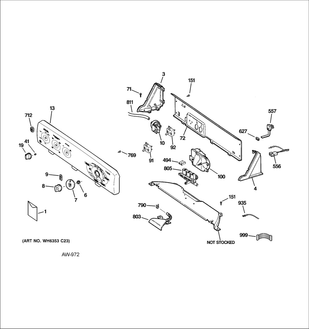 Controls And Backsplash Diagram and Parts List for GMR05BLHWWC  General Electric Dishwasher