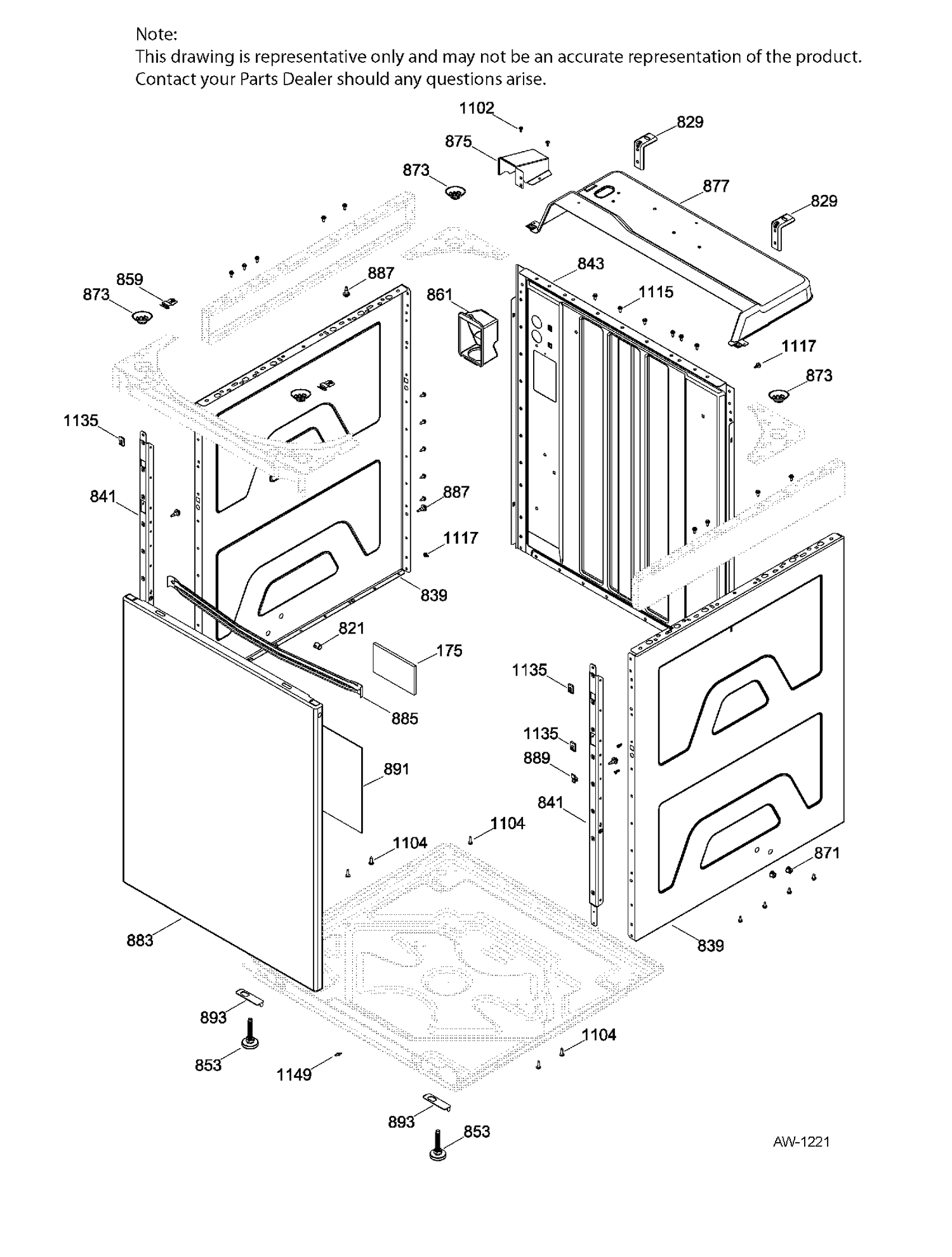 WASHER CABINET Diagram and Parts List for GUAP270EM2WW  General Electric Dryer