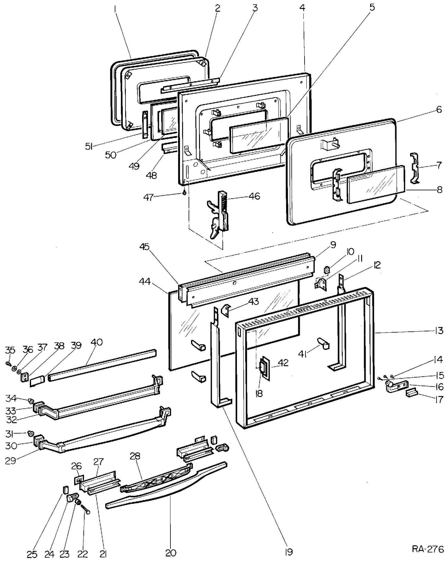 DOOR ASSEMBLY Diagram and Parts List for 13660-1  General Electric Range