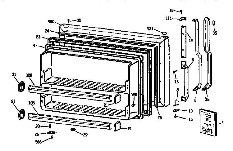 Freezer Door Diagram and Parts List for TBX18DASJRWH  General Electric Refrigerator