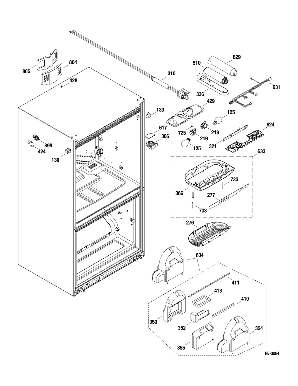 Ff Section Diagram and Parts List for ZBD6880K01SS  General Electric Refrigerator