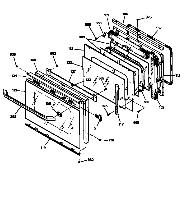 Oven Door Diagram and Parts List for JCP17WV2WW  General Electric Wall Oven