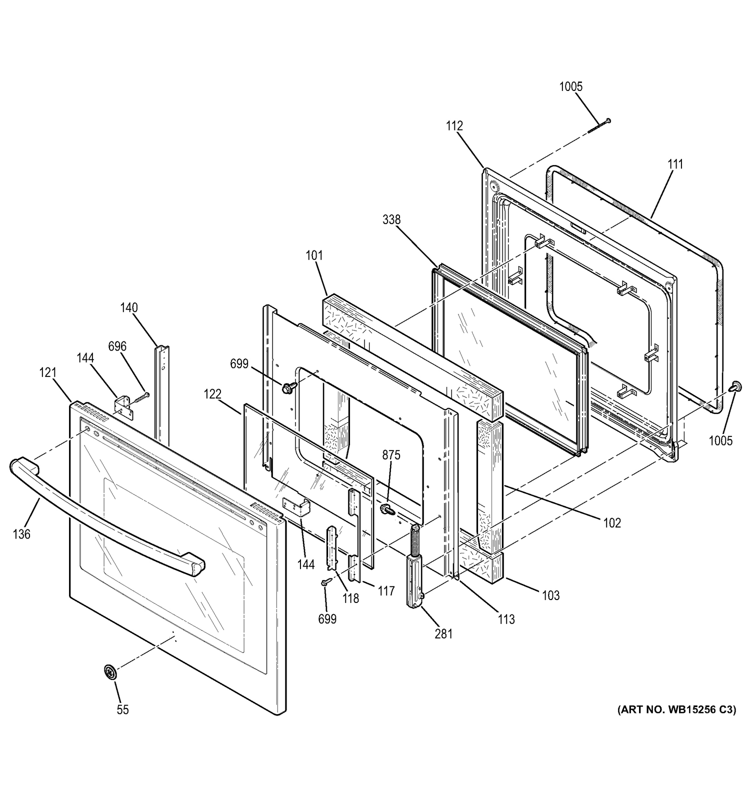 DOOR Diagram and Parts List for PB930TF2WW  General Electric Range