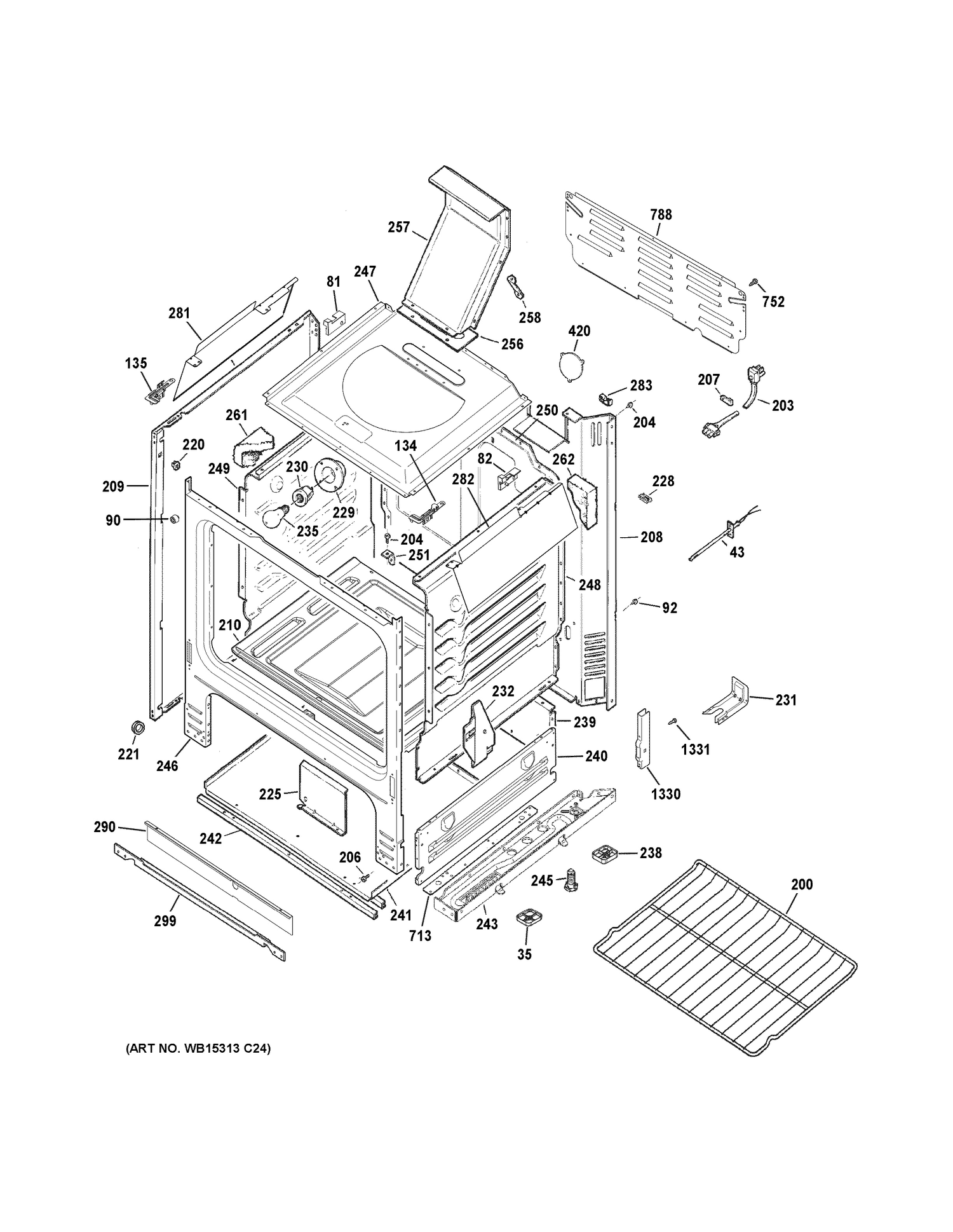 BODY PARTS Diagram and Parts List for JGBS66EEK2ES  General Electric Range