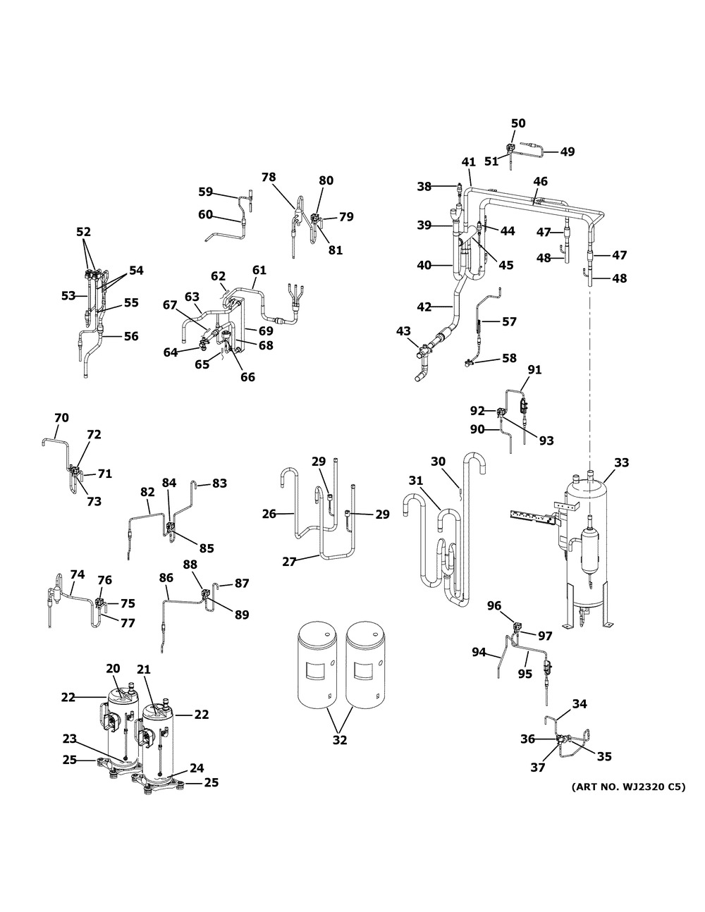 Sealed System Diagram and Parts List for MVHP144ME2CA1  General Electric Refrigerator