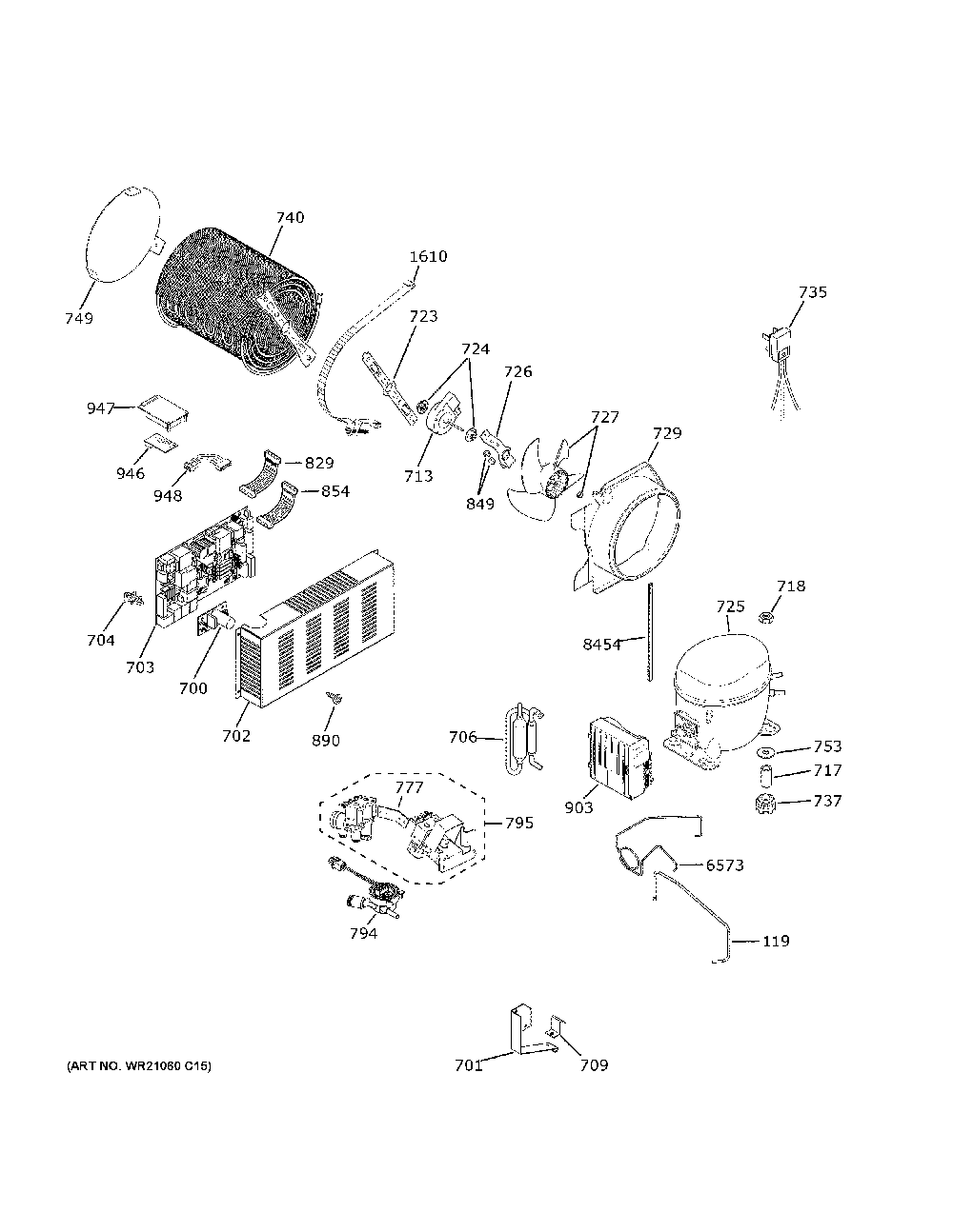 Machine Compartment Diagram and Parts List for PSB42YSNHSS  General Electric Refrigerator