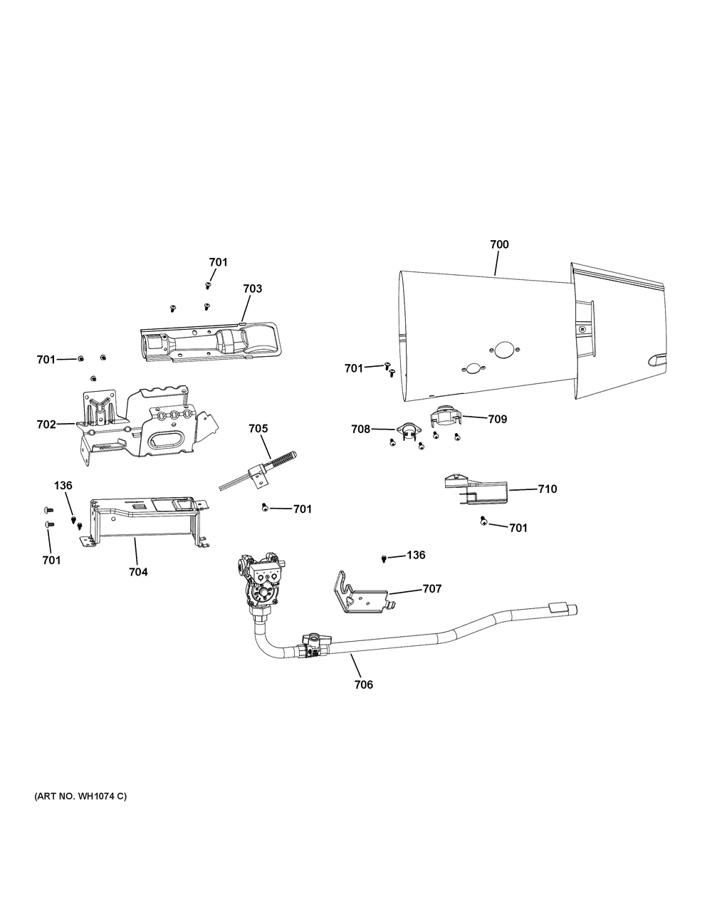 Gas Valve And Burner Assembly Diagram and Parts List for VFD31GDSR0WW  General Electric Dryer