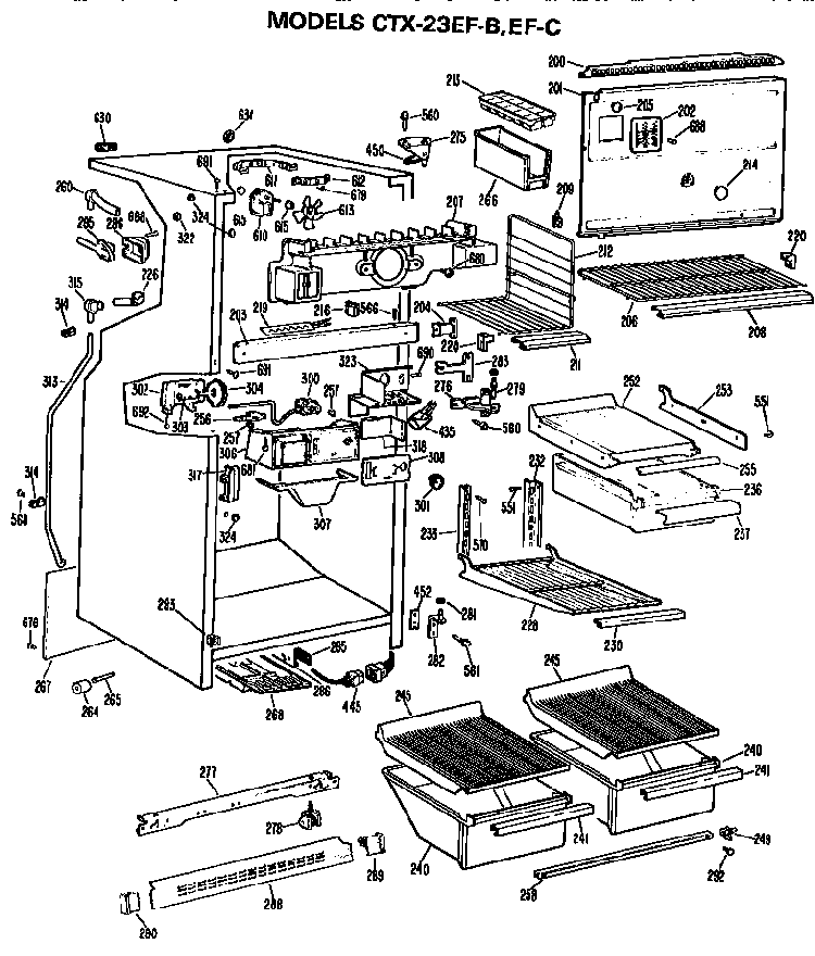 Cabinet Parts Diagram and Parts List for CTX23EFB  Hotpoint Refrigerator