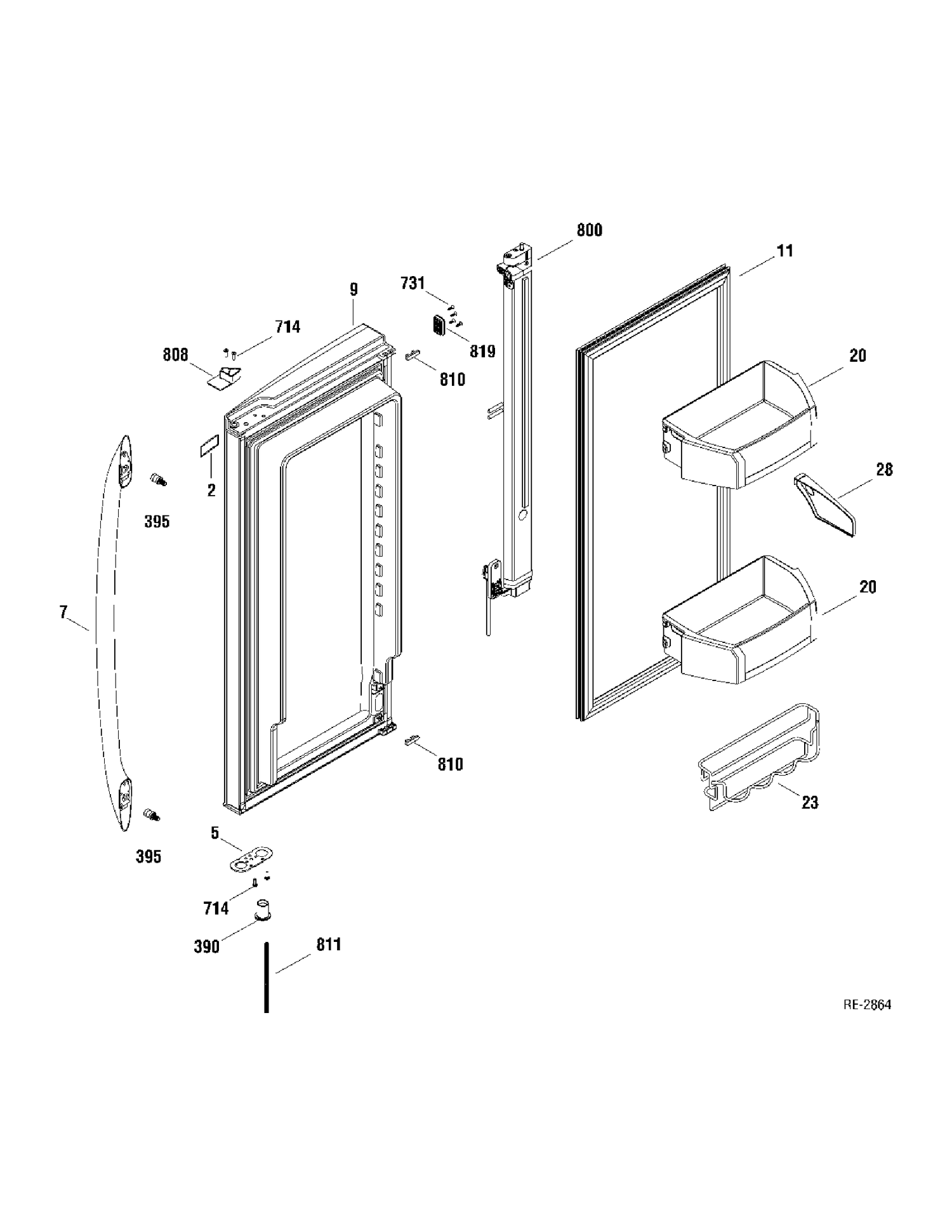 FRESH FOOD DOOR RIGHT Diagram and Parts List for PFRS5NBWASS  General Electric Refrigerator