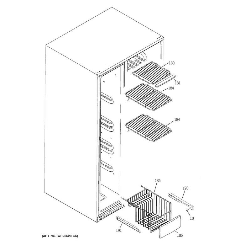 Freezer Shelves Diagram and Parts List for GSE23GSEFCSS  General Electric Refrigerator
