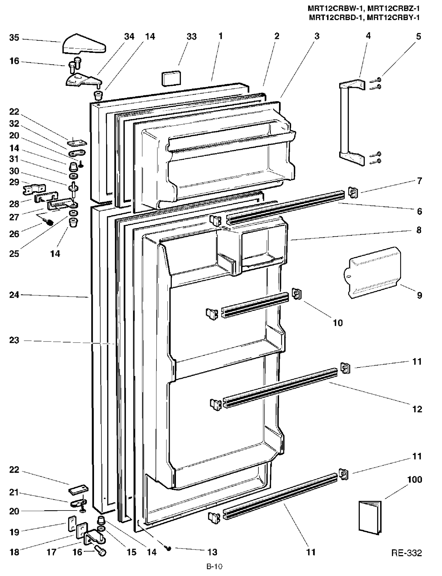 DOOR ASSEMBLY Diagram and Parts List for MRT12CRBW-9  General Electric Refrigerator
