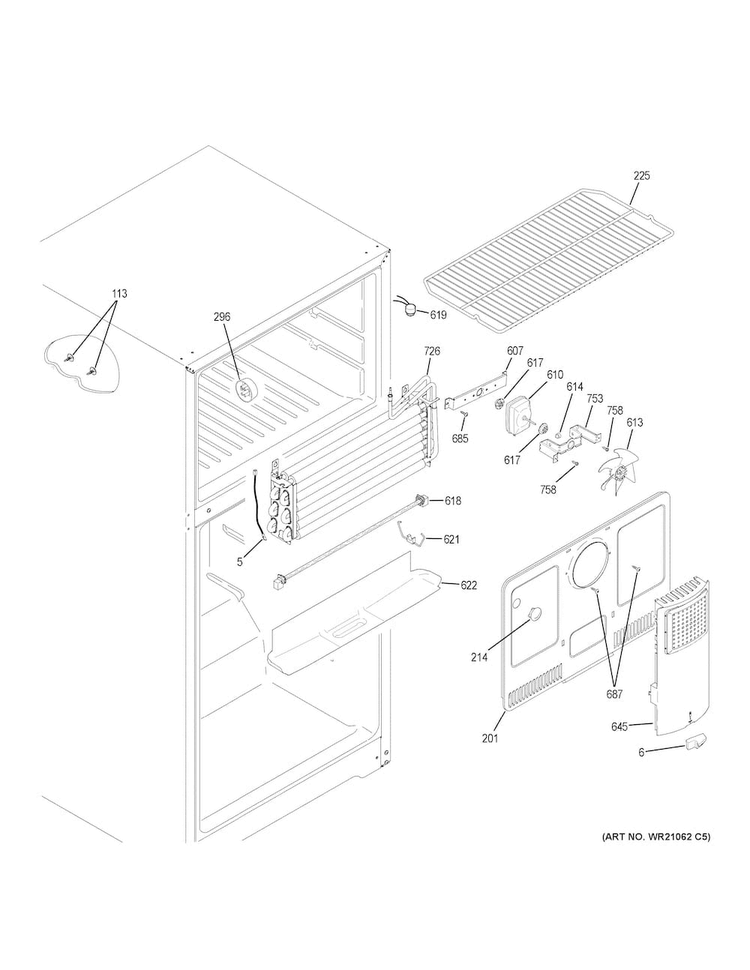 Freezer Section Diagram and Parts List for GTE16GTHHRBB  General Electric Refrigerator