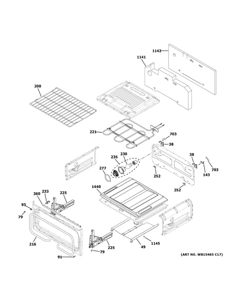 Upper Oven Diagram and Parts List for JGBS86SP2SS  General Electric Range