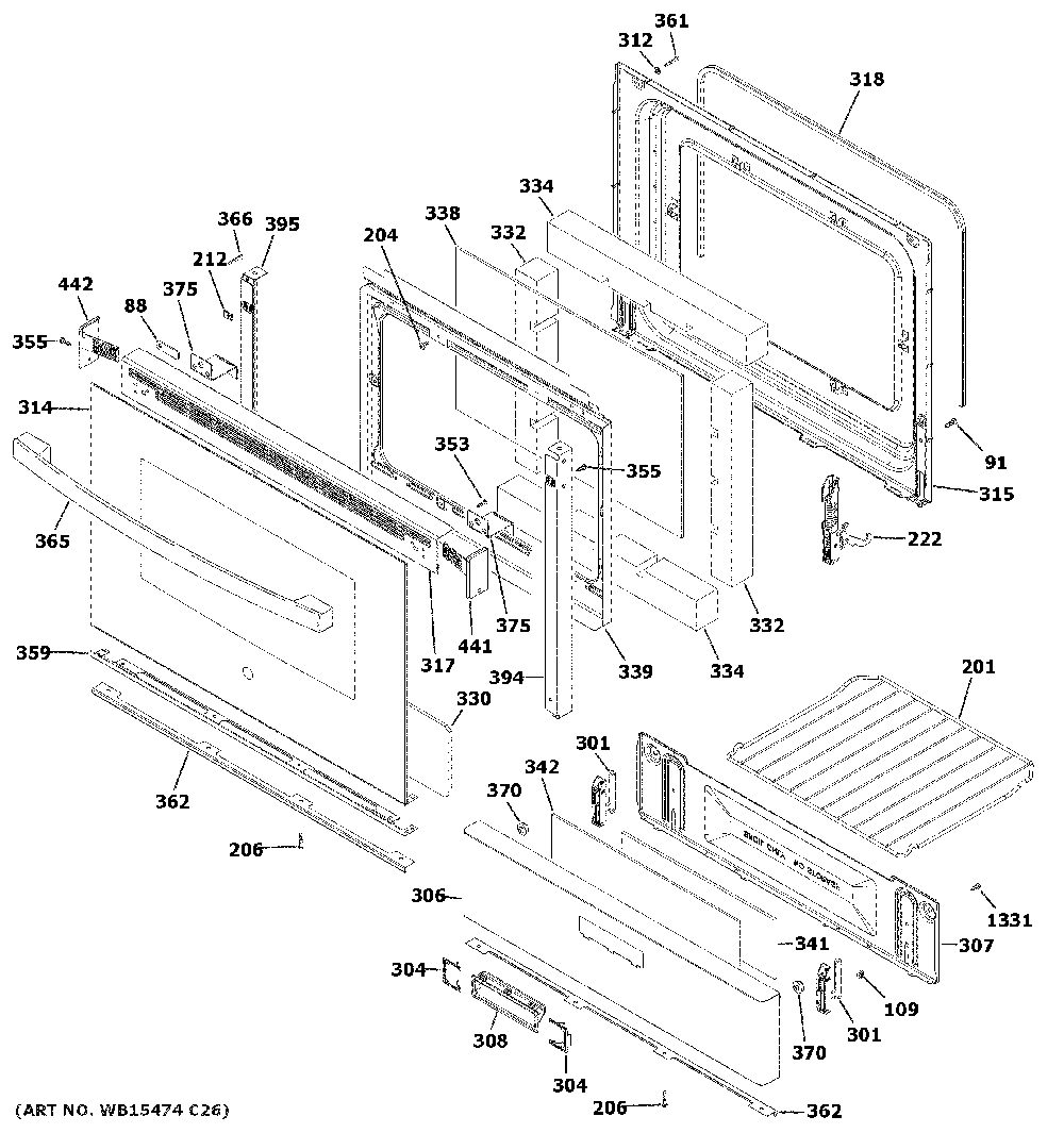 Door And Drawer Parts Diagram and Parts List for JGBS60DEK7BB  General Electric Range