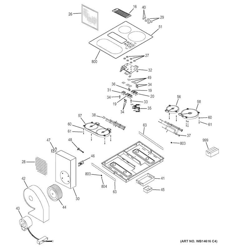 Control Panel & Cooktop Diagram and Parts List for PP9830DJ1BB  General Electric Cooktop