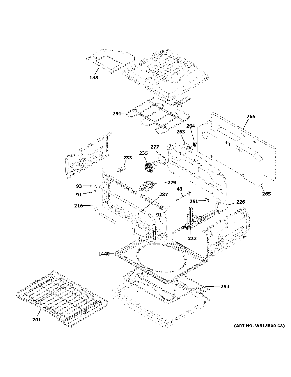 Upper Oven Diagram and Parts List for CES750P2M3S1  General Electric Range