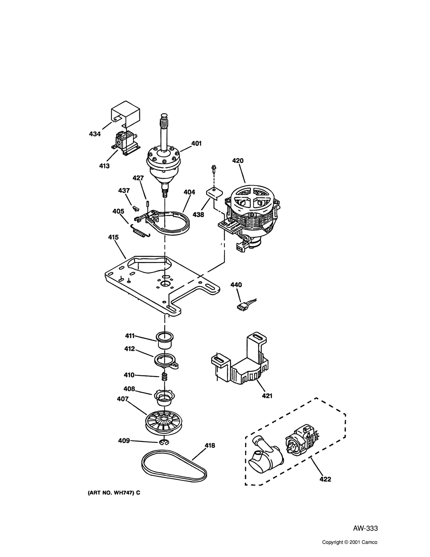 MECHANISM GROUP Diagram and Parts List for WSKS2060TWB  General Electric Washer