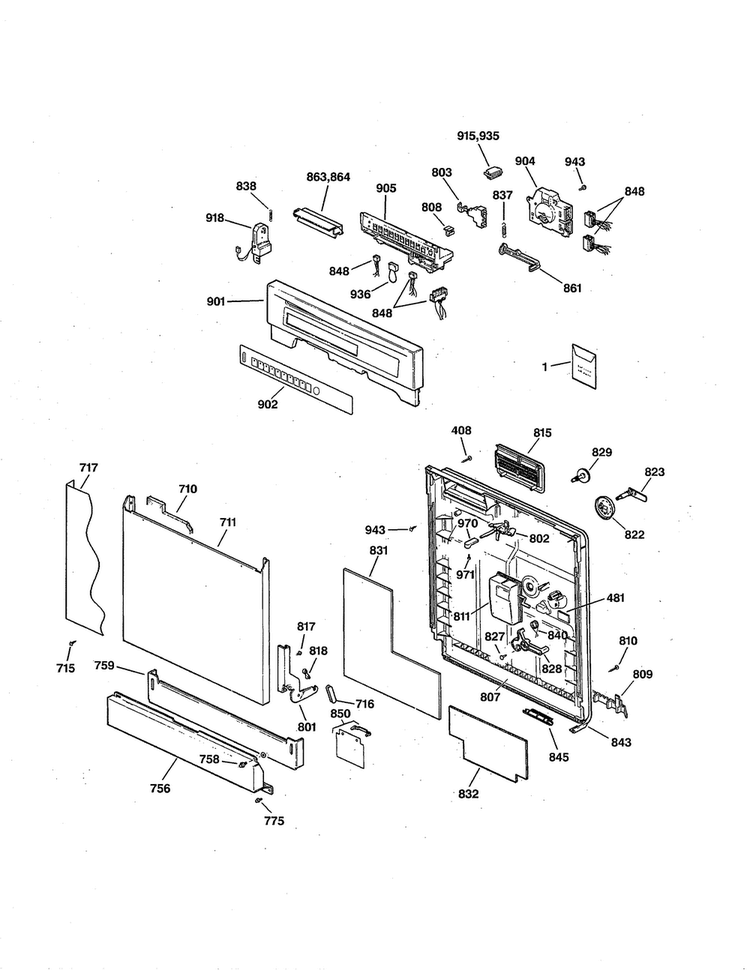 Door Diagram and Parts List for GSD5310D03AA  General Electric Dishwasher