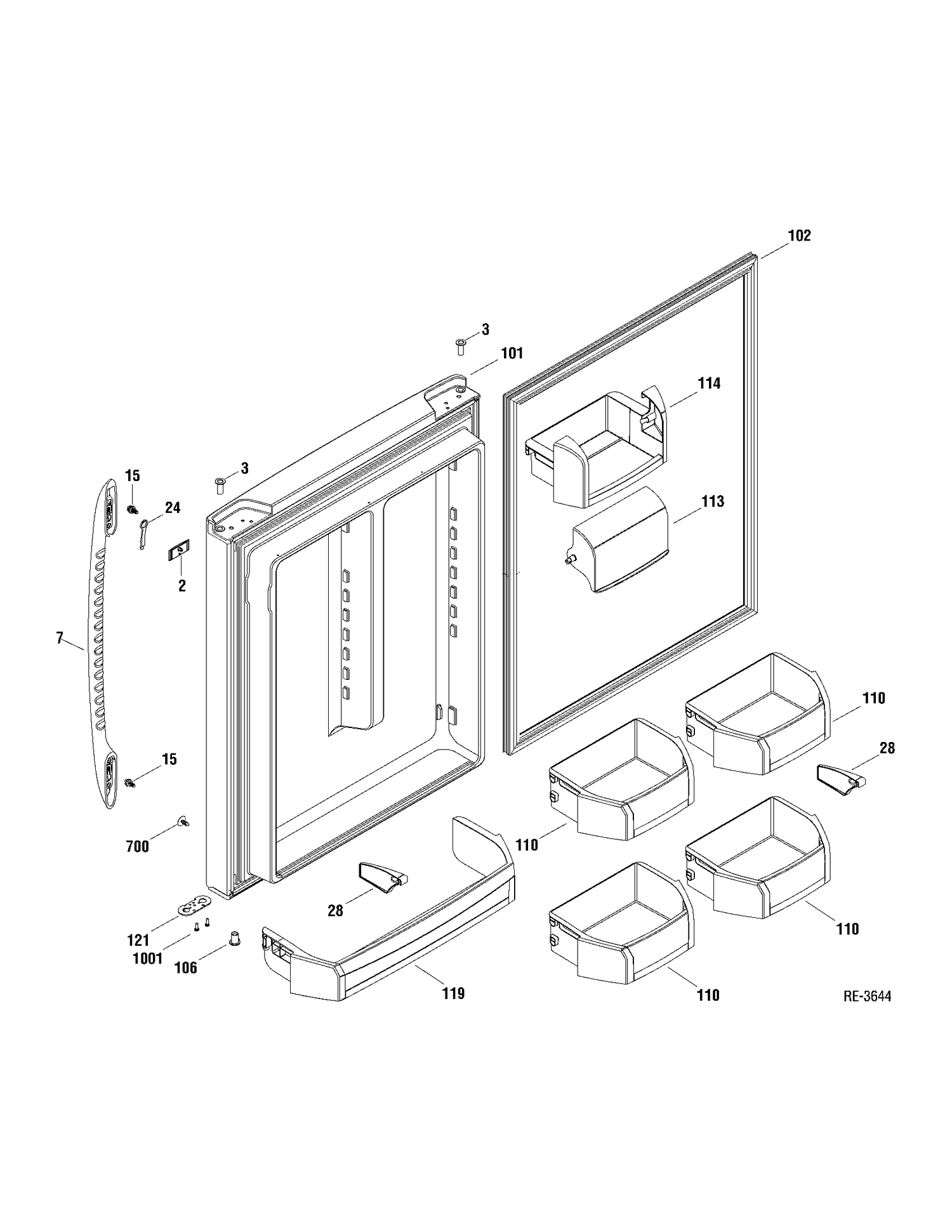 FF DOOR Diagram and Parts List for PDRF0MBXARWW  General Electric Refrigerator