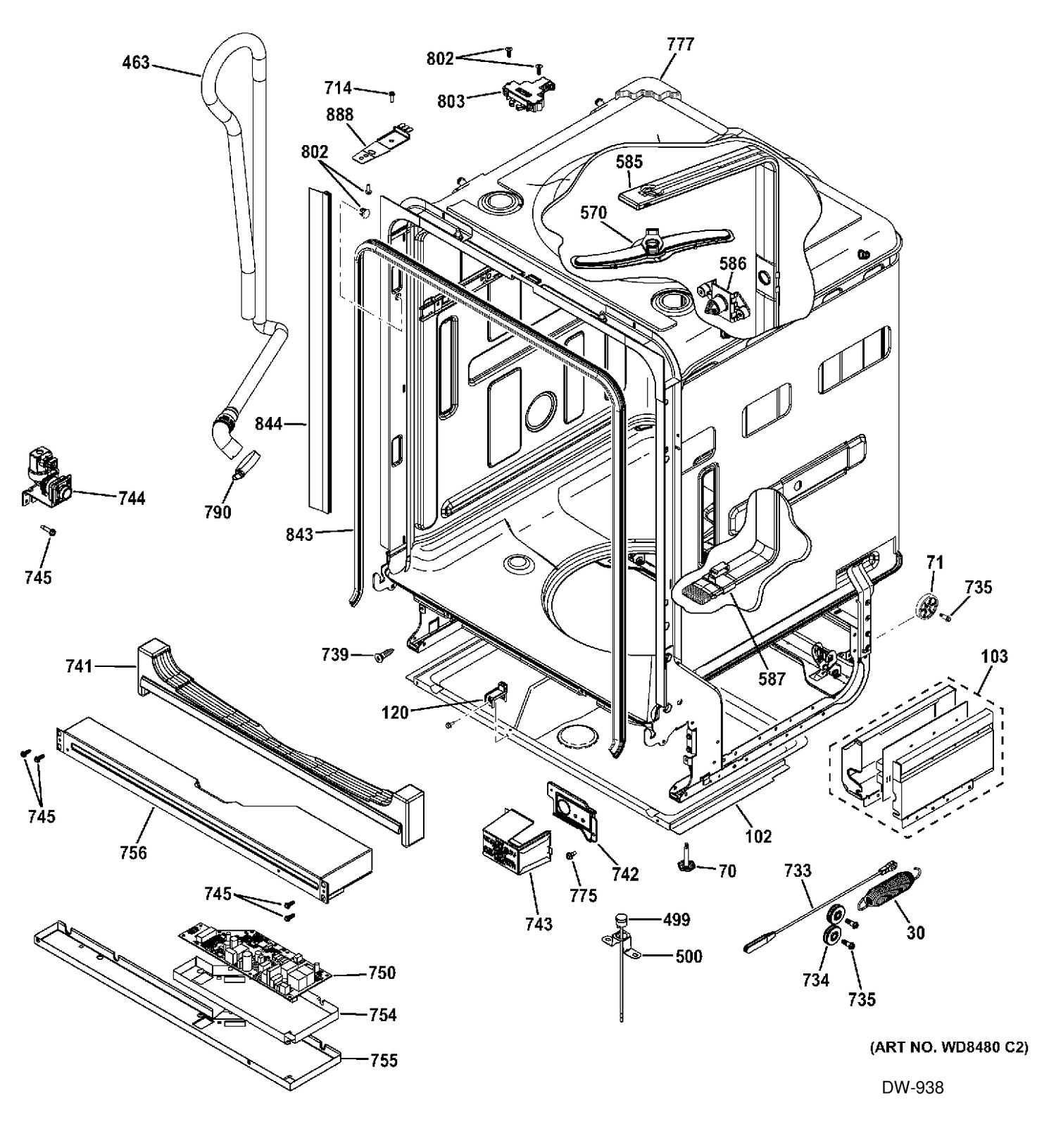 BODY PARTS 1 Diagram and Parts List for ZDT800SPF0SS  General Electric Dishwasher