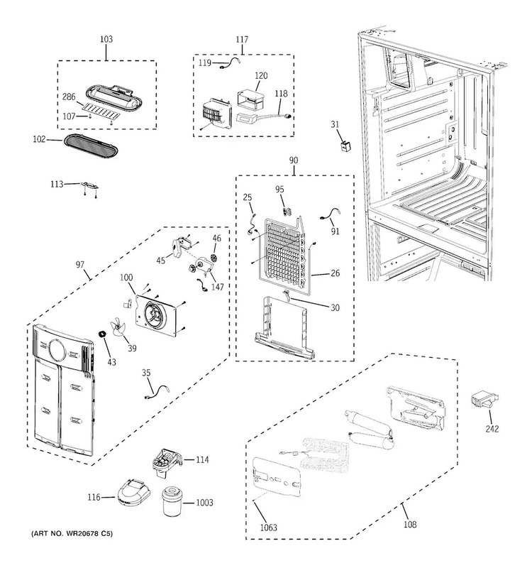 Fresh Food Section Diagram and Parts List for PFSS6PKXFSS  General Electric Refrigerator