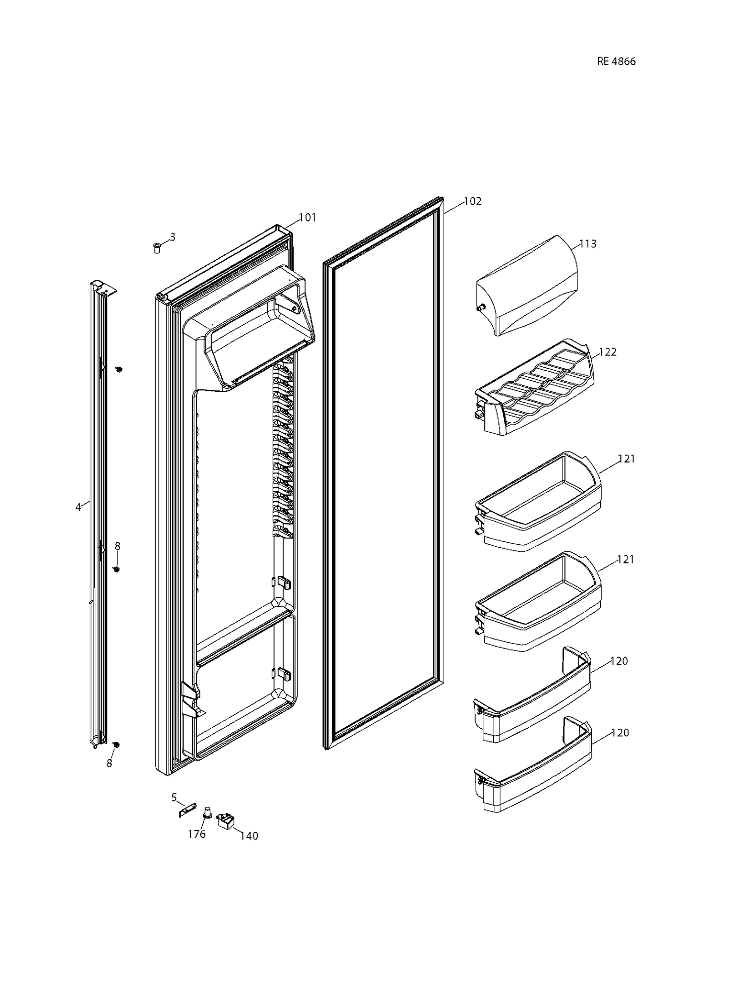 FF DOOR Diagram and Parts List for GSRS3KLXGFSV  General Electric Refrigerator