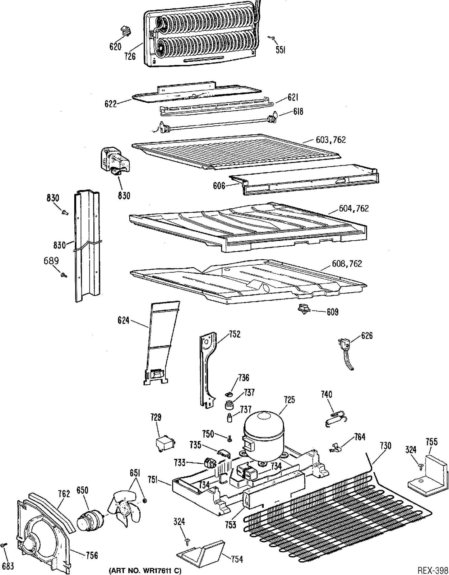 SYSTEM GROUP Diagram and Parts List for TBC19ZRERWH  General Electric Refrigerator