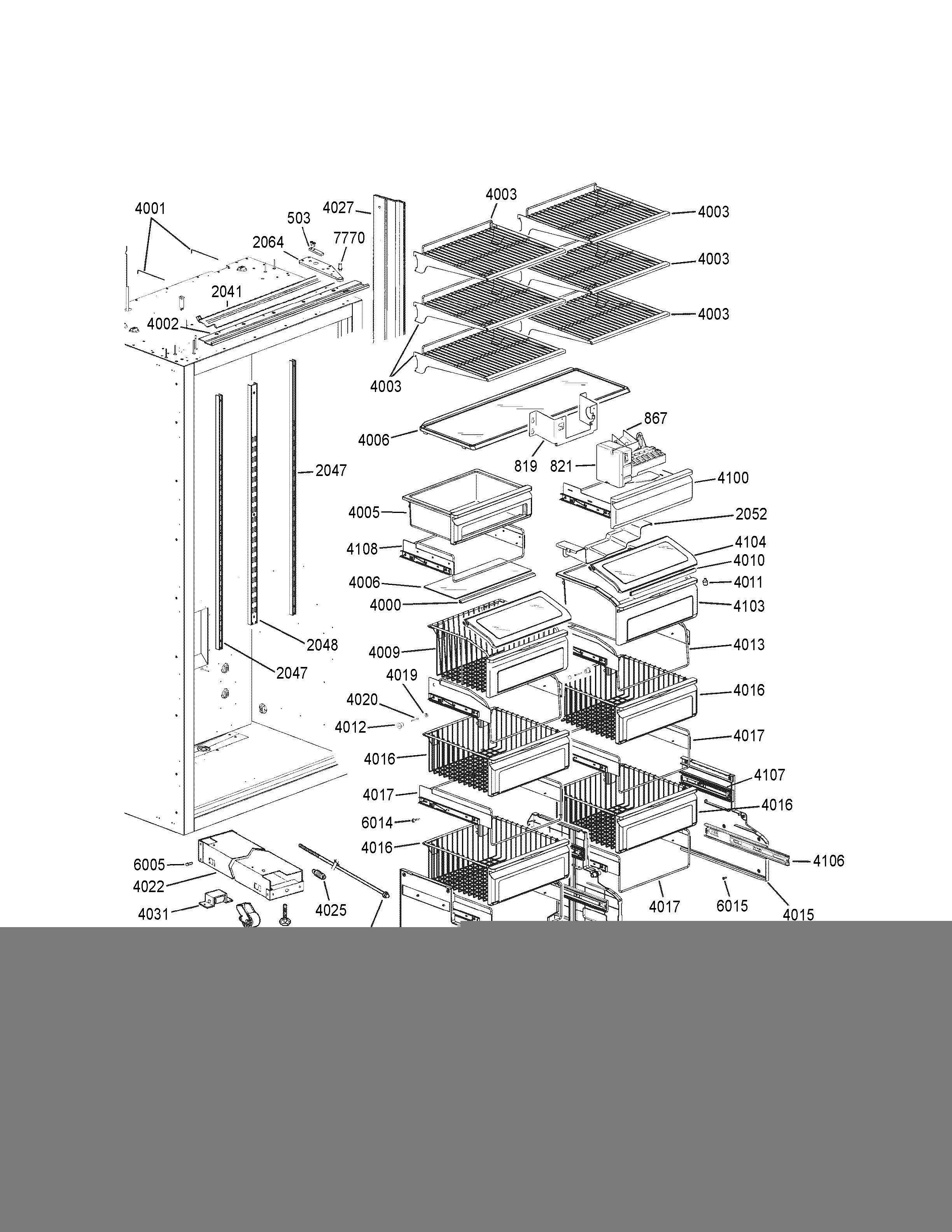 SHELVES DRAWERS Diagram and Parts List for ZIFP360NHBRH  General Electric Freezer