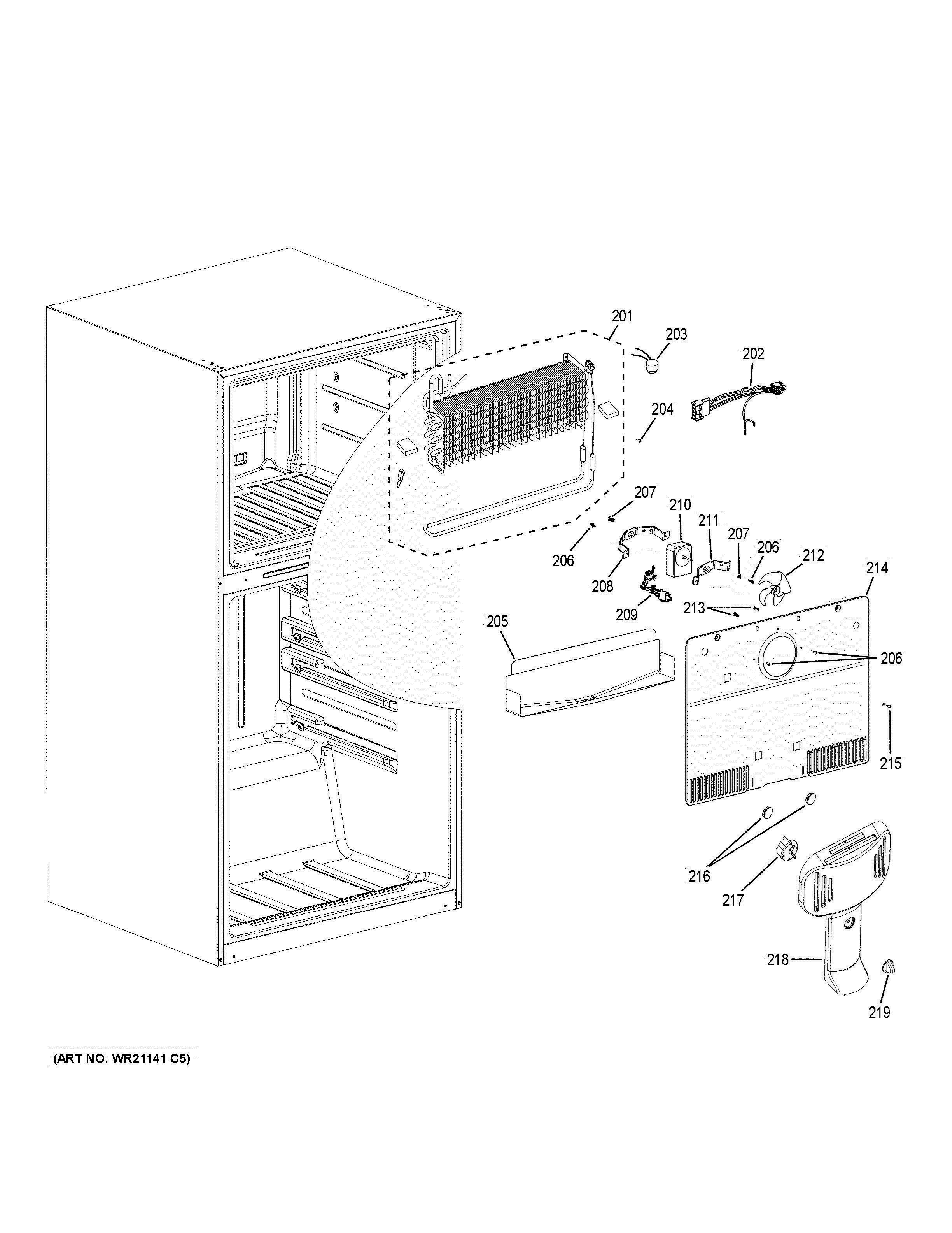 FREEZER SECTION Diagram and Parts List for HRT18RCWB0  General Electric Refrigerator