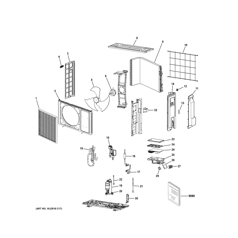 Room Air Conditioner Diagram and Parts List for 1G12CB2BEA1  General Electric Air Conditioner