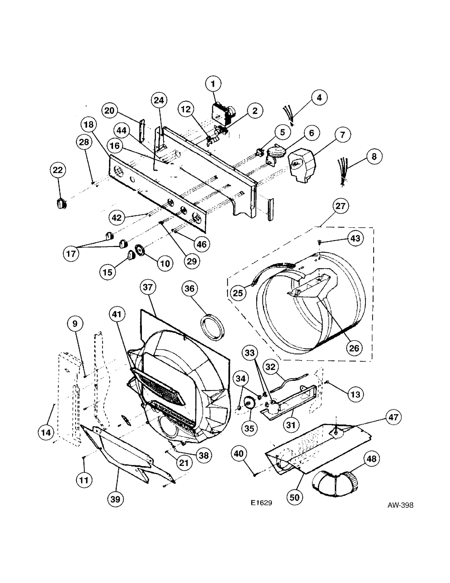 CONTROL GROUP Diagram and Parts List for 51240-W0  General Electric Washer