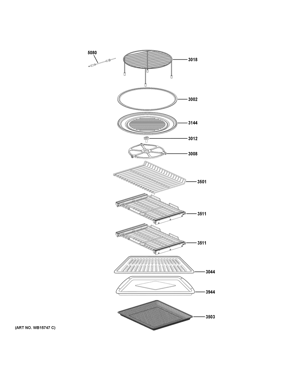 Interior Parts (2) Diagram and Parts List for PT9900SW1SS  General Electric Wall Oven