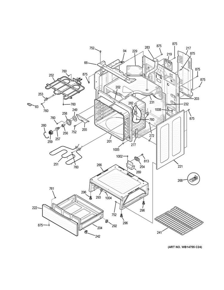 Body Parts Diagram and Parts List for JB620DF4BB  General Electric Range