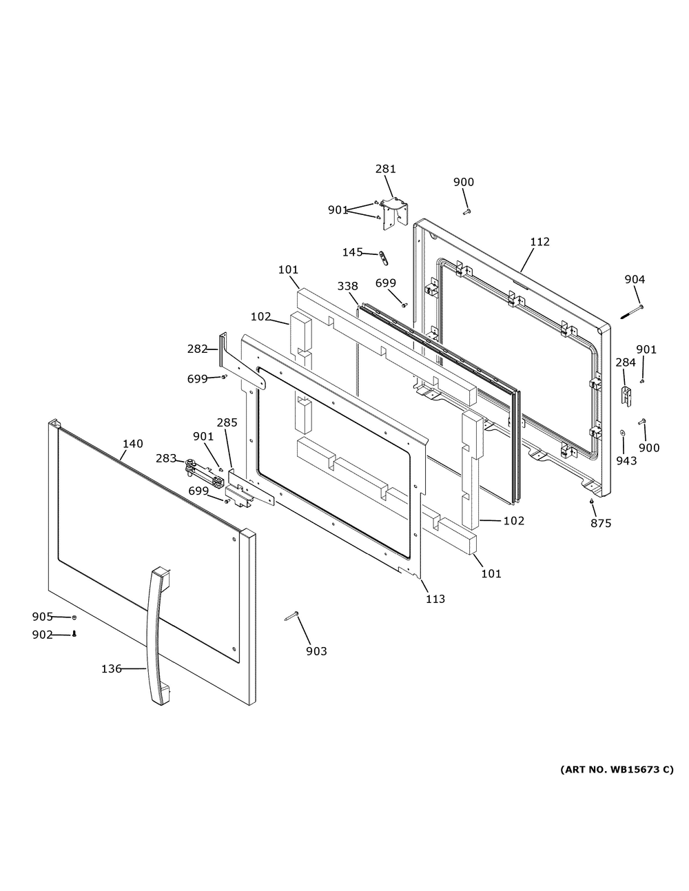 Upper Door Diagram and Parts List for PTD700LSN4SS  General Electric Wall Oven