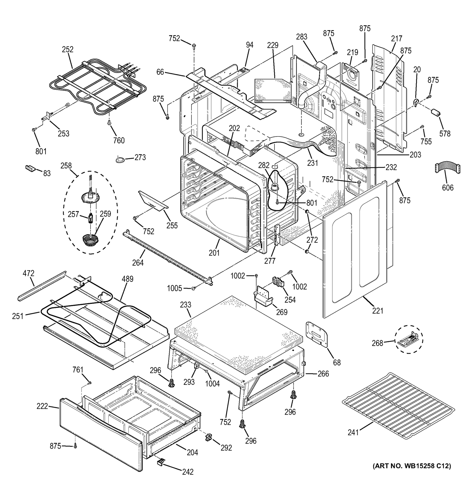 BODY PARTS Diagram and Parts List for JB750DJ3CC  General Electric Range