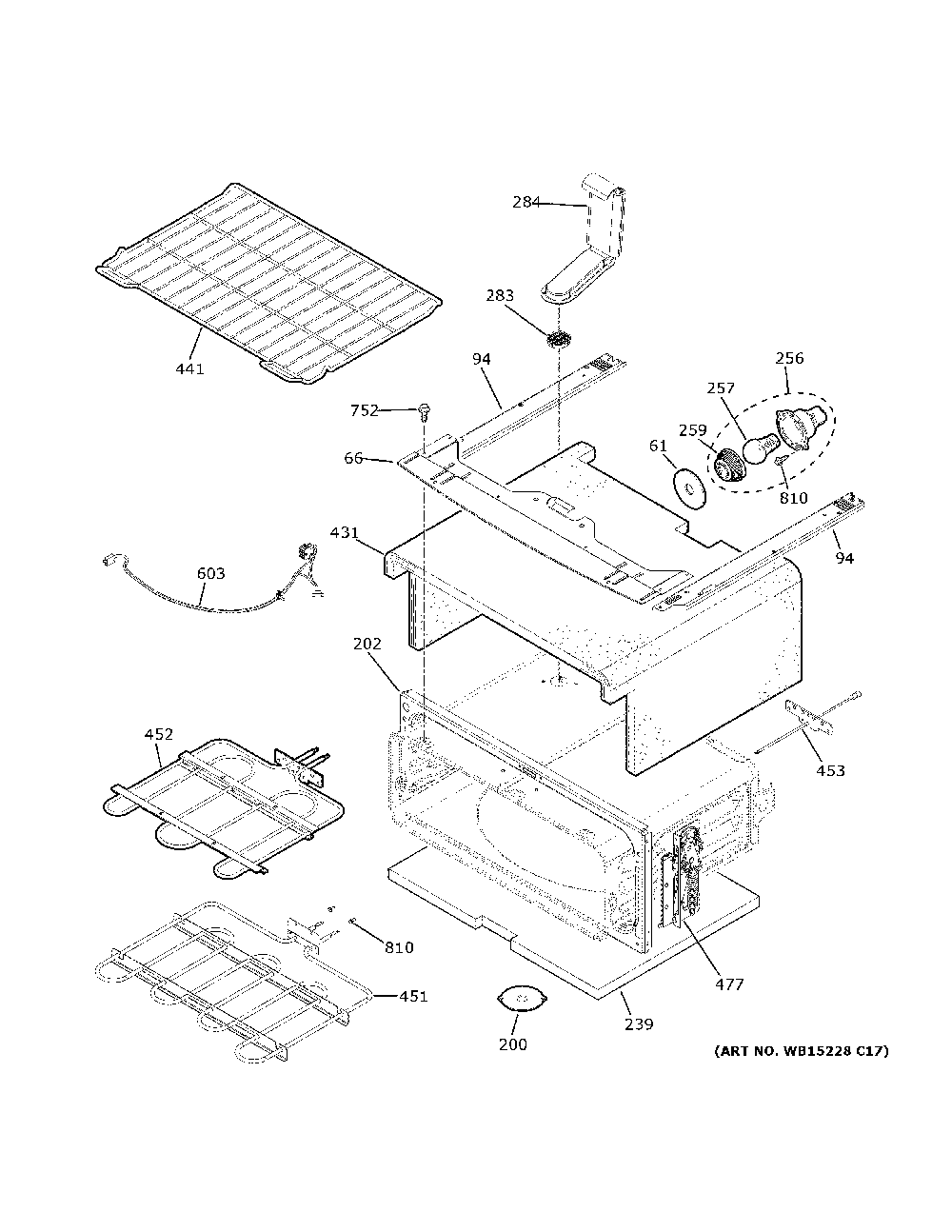 Upper Oven Diagram and Parts List for JBS86SP2SS  General Electric Range