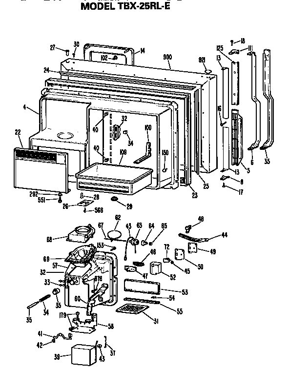 Freezer Door Diagram and Parts List for TBX25RLER  General Electric Refrigerator