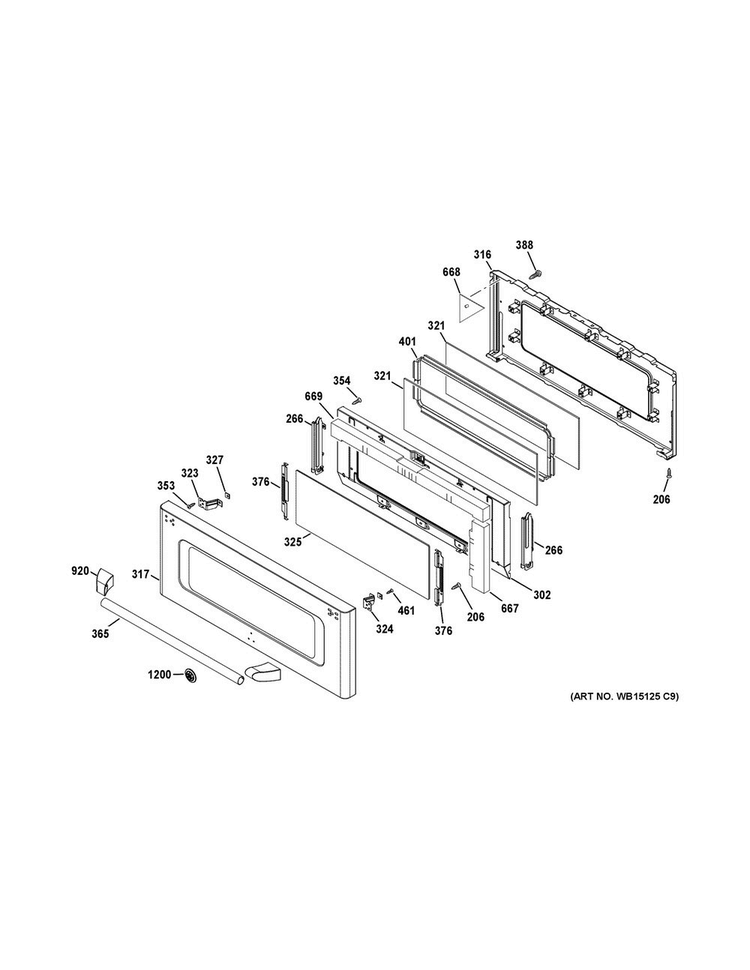 Upper Door Diagram and Parts List for CGS990SET8SS  General Electric Range