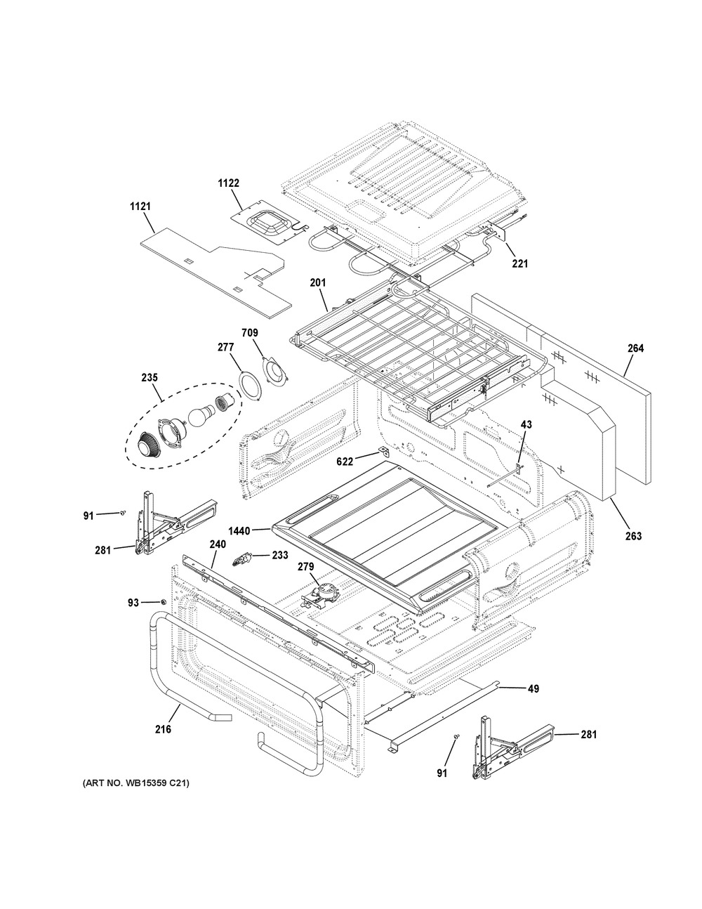 Upper Oven Diagram and Parts List for CGS995SEL2SS  General Electric Range