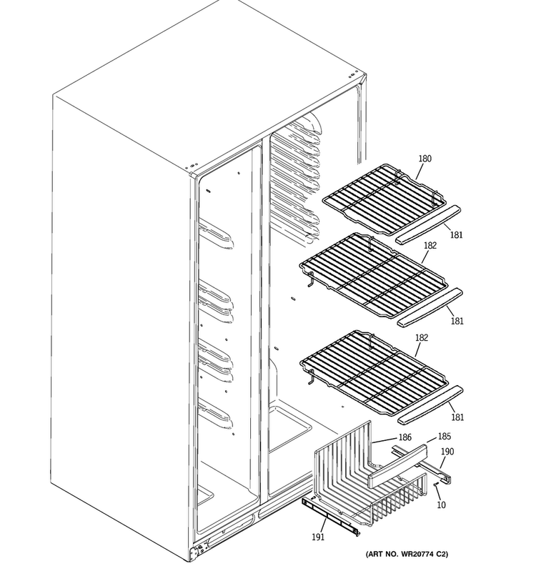Freezer Shelves Diagram and Parts List for DSE26JMEDCES  General Electric Refrigerator