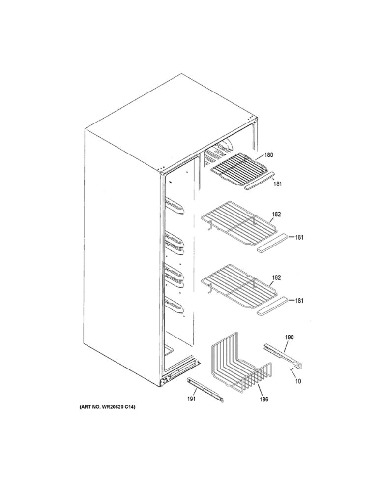 Freezer Shelves Diagram and Parts List for GSE23GGKJCWW  General Electric Refrigerator