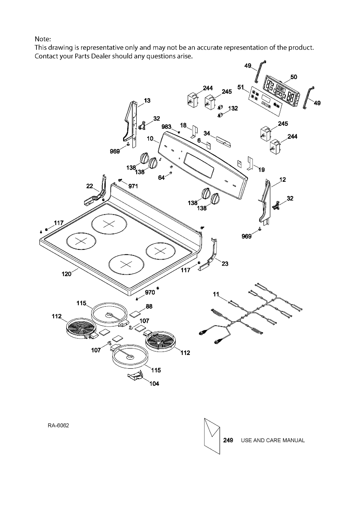 CONTROL PANEL & COOKTOP Diagram and Parts List for JCBS630DJ1WW  General Electric Range