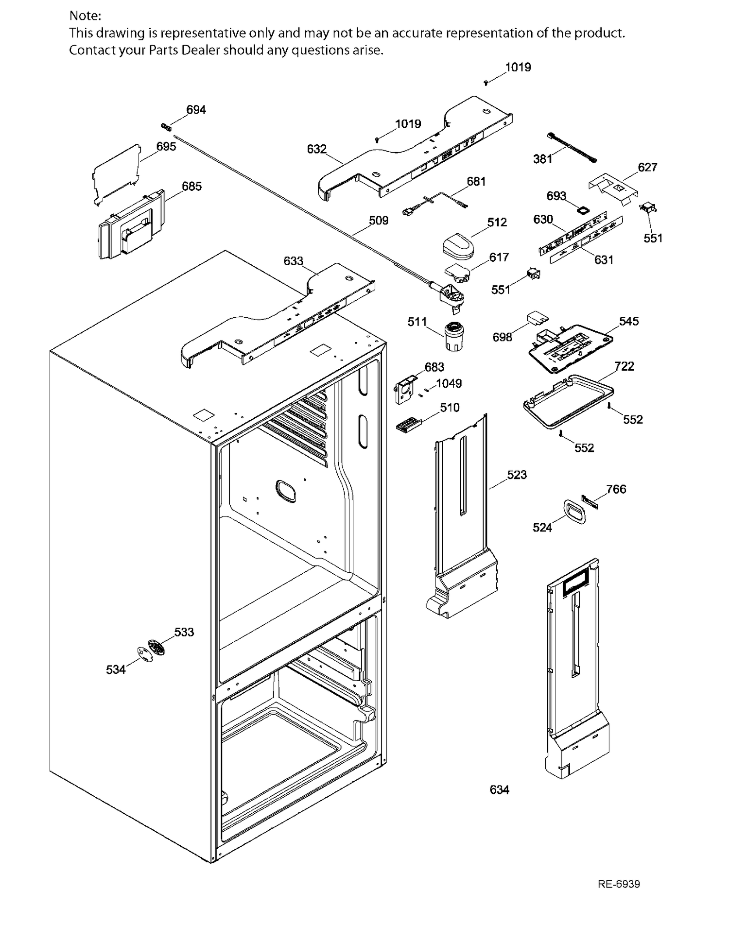 FF FUNCTIONAL Diagram and Parts List for GDE21ESKBRSS  General Electric Refrigerator