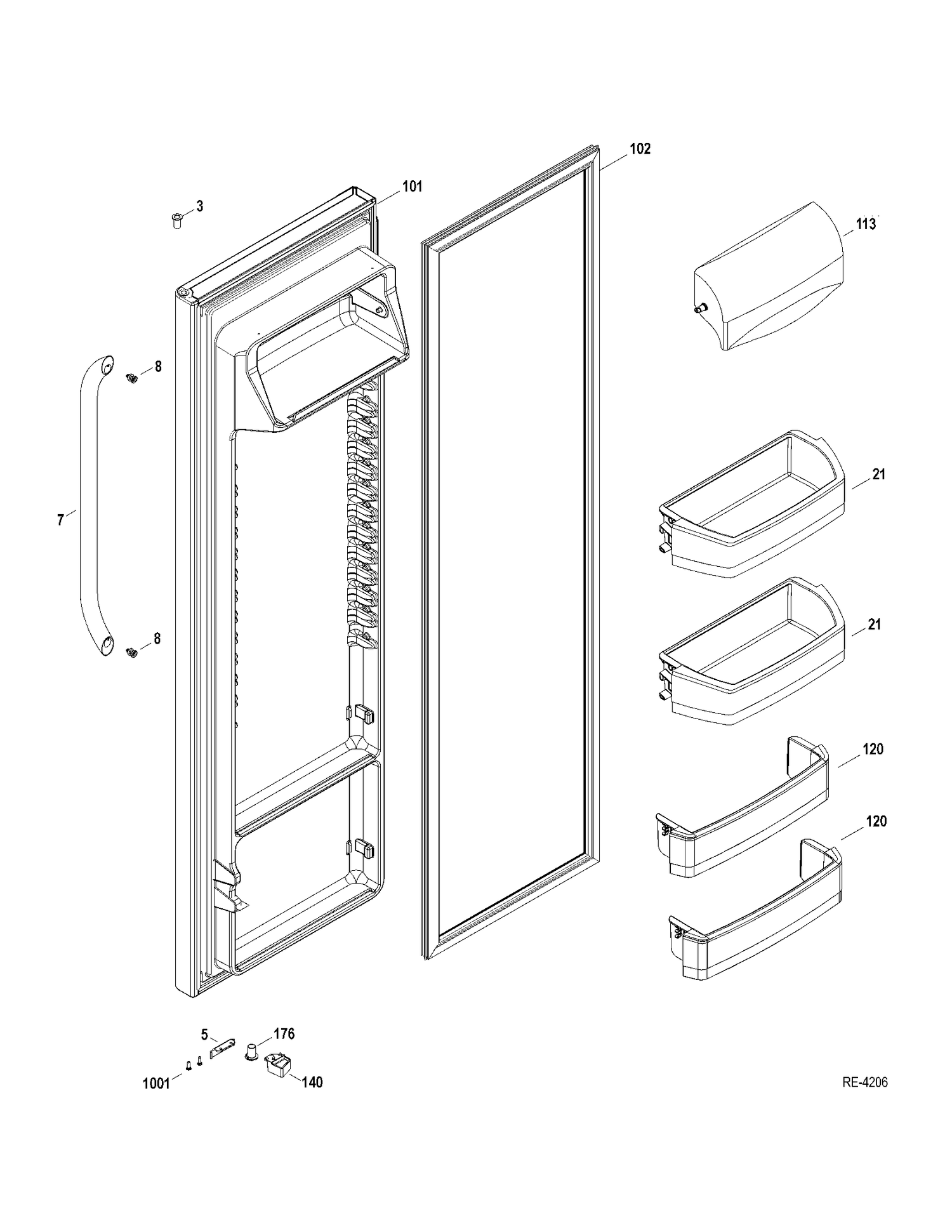 FRESH FOOD DOOR Diagram and Parts List for GSRS5KLZAFSS  General Electric Refrigerator