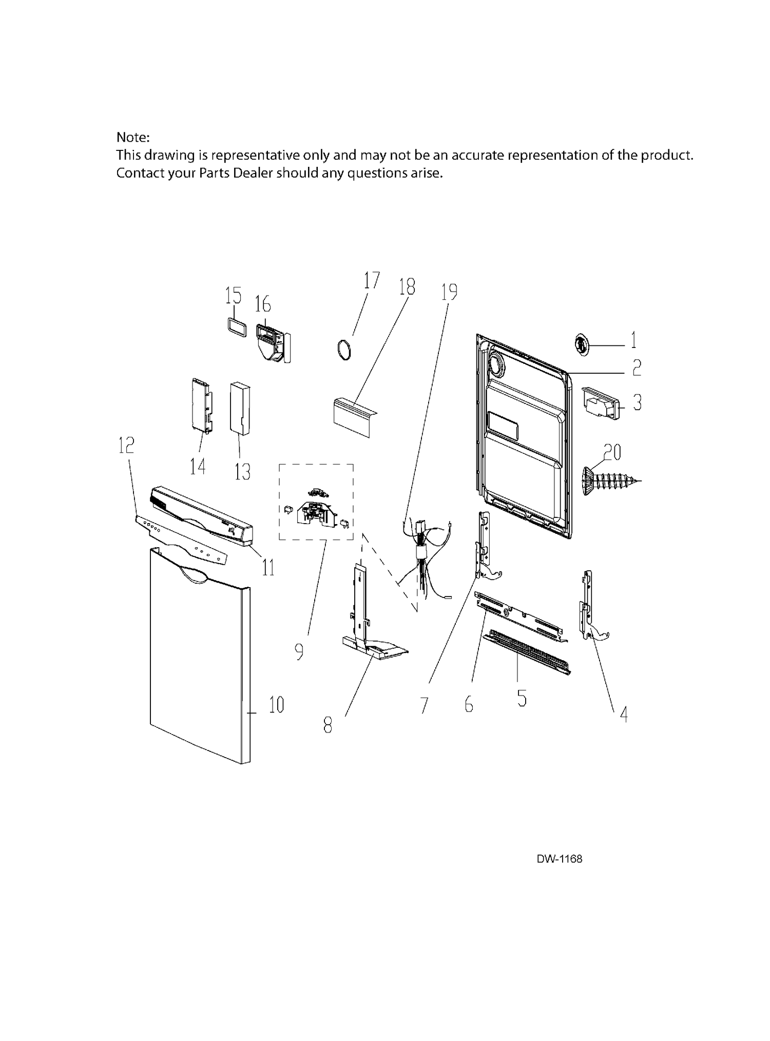 DOOR ASM Diagram and Parts List for GDWF700V01BB  General Electric Dishwasher