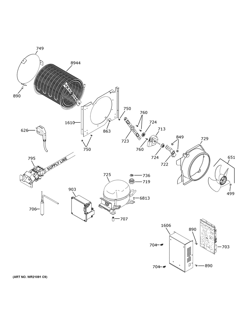 Machine Compartment Diagram and Parts List for ZIC360NVBLH  General Electric Refrigerator