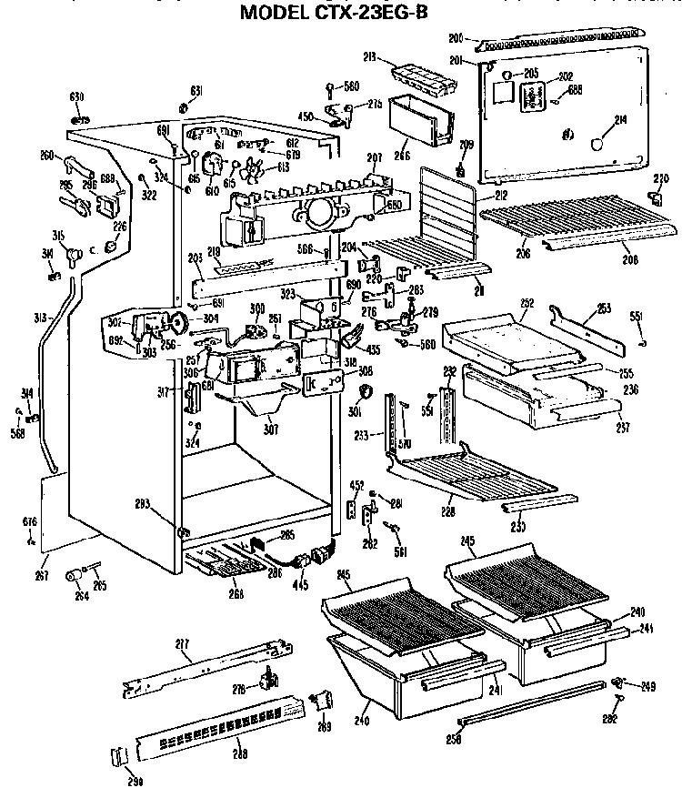 Cabinet Parts Diagram and Parts List for CTX23EGB  Hotpoint Refrigerator